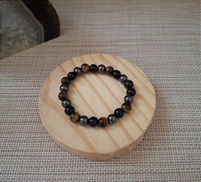 Pulseira Escudo de Proteção Olho de Tigre, Onix e Hematita