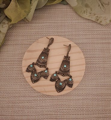 Brinco Rústico com Strass Turquesa
