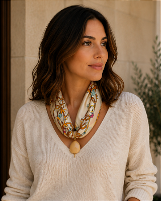 Colar de Lenço Náutico Rosa e Off-white com Pingente