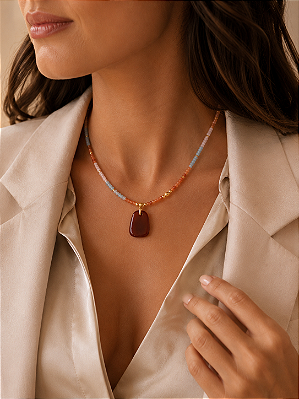 Colar de Pedra Natural Jade com Pingente