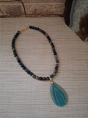 Colar Pedra Ágata Verde com Pingente