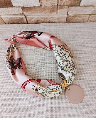 Colar Lenço Náutico Rosa Off-white com Pingente