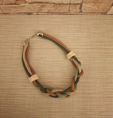 Colar Corda Náutica Triplo Verde e Marrom