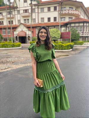 Vestido com recorte em griper (Verde)