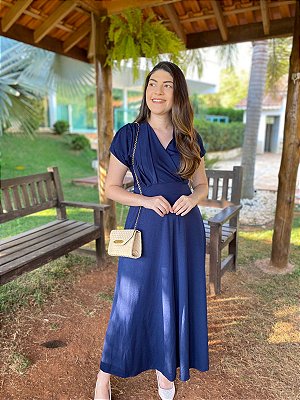 Vestido transpassado (Azul Marinho)