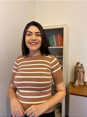 Blusa de modal listrada (Caqui/Branco)