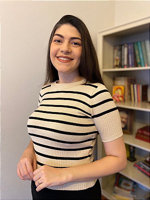 Blusa de modal listrada (Areia/Preto)