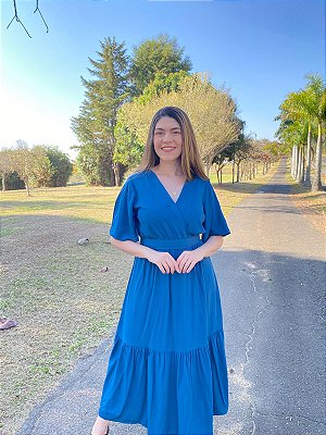 Vestido transpassado liso (Azul Petróleo)