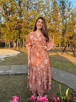Vestido transpassado estampado (Rosê)