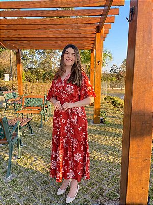 Vestido transpassado estampado (Telha)