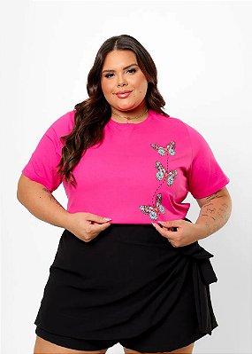 T-SHIRT PLUS BORBOLETAS - ROSA