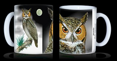 Caneca Ornitologia e Arte - Jacurutu (Bubo virginianus)