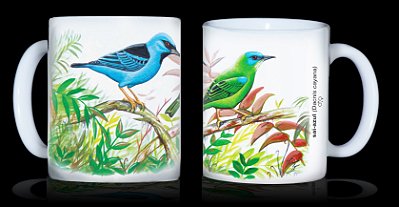 Caneca Ornitologia e Arte - Casal de Saí-azul (Dacnis cayana)