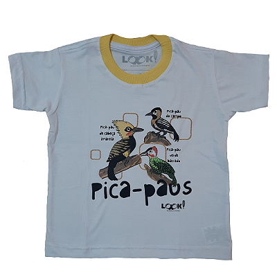 Camiseta LOOK! X Ornitologia e Arte - Pica-paus Infantil.