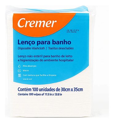 LENÇO PARA BANHO DE LEITO 30 X 35 CM (100 UN) CREMER