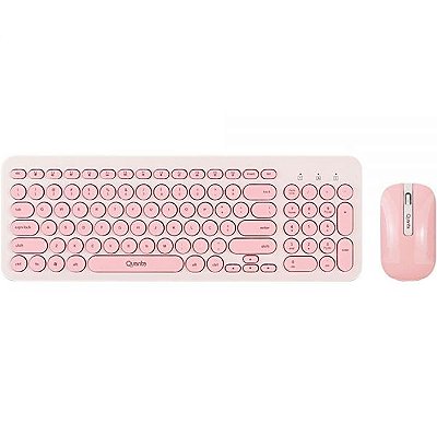 Kit Teclado + Mouse Sem Fio Quanta Qtktm20 - Rosa/Branco (Espanhol)