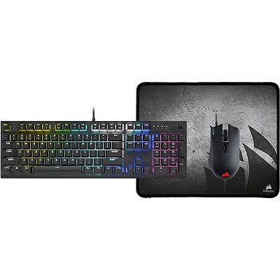 Kit Gamer Teclado Corsair K60 Rgb Pro + Mouse Corsair Harpoon Rgb Pro + Mousepad Corsair Mm300 - Preto (Inglês)