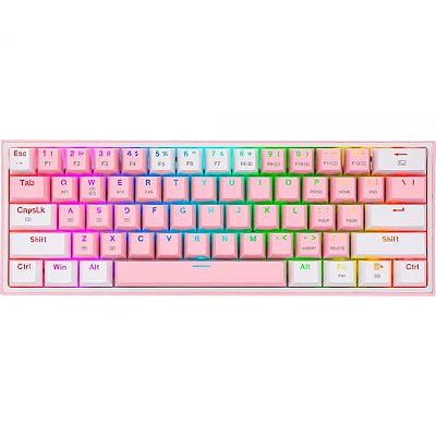 Teclado Gamer Sem Fio Redragon Fizz Pro K616-Rgb Usb - Rosa/Branco (Inglês)