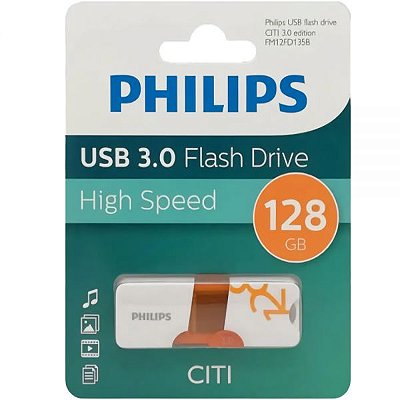 Pendrive Philips Citi Usb 3.0 128 Gb Fm12Fd135B/97 - Branco/Laranja
