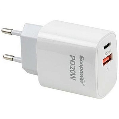 Adaptador Usb-C E Usb-A Ecopower Ep-7038 20 W - Branco