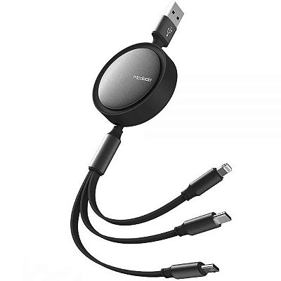 Cabo Usb Mcdodo Ca7250 3 Em 1 Retrátil - Preto 1.2 Metros