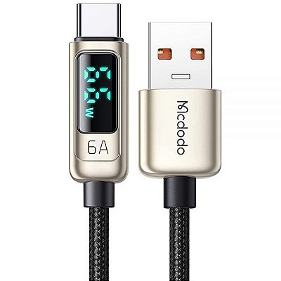 Cabo Usb-A Para Usb-C Mcdodo Ca8691 Com Display Digital - Prata 1.2 Metros