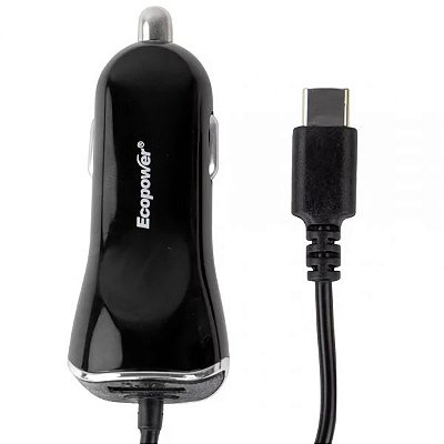 Carregador De Carro Ecopower Ep-7031 Com Cabo Usb-C - Preto