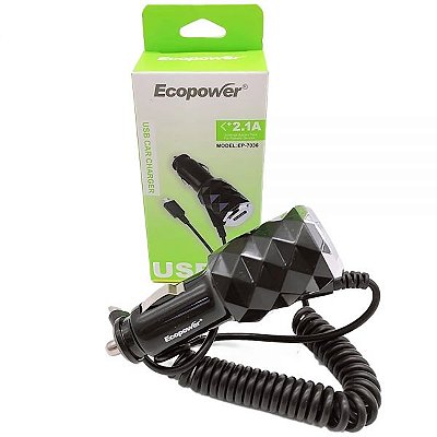Carregador De Carro Ecopower Ep-7036 Com Cabo Micro Usb - Preto