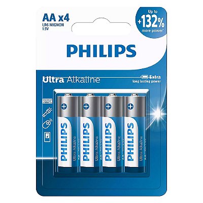 Pilha Philips Aa Ultra Alcalina Lr6-E4B/97 1.5V Com 4 Unidades