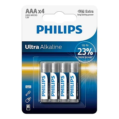 Pilha Philips Aaa Ultra Alcalina Com 4 - (Lr03-Ep4B/97)