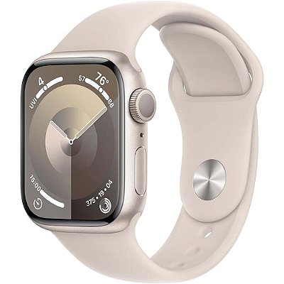Apple Watch Series 9 caixa de alumínio em starligtht e correia esportiva em cor starligtht 45 mm M/L MR973LL/A