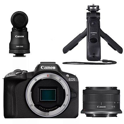 Câmera Canon EOS R50 Creator Kit 18-45mm f/4.5-6.3 IS STM + Microfone + Grip