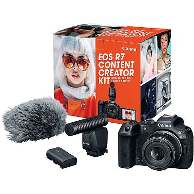 Câmera Canon EOS R7 Creator Kit 18-45mm F/4.5-6.3 IS STM + Microfone + Bateria