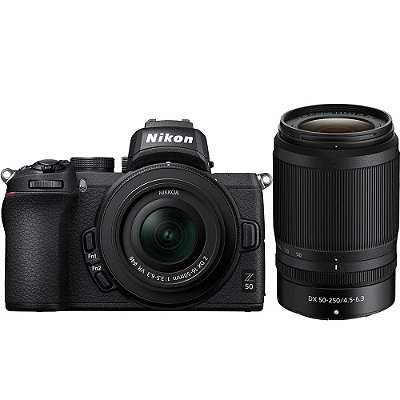 Câmera Nikon Z50 kit 16-50mm f/3.5-6.3 VR + 50-250mm f/4.5-6.3 VR