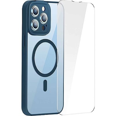 Estojo de Proteção + Protetor de Tela Baseus Frame Series para iPhone 14 Pro Magsafe - Azul Marinho/Transparente (ARJT020103)