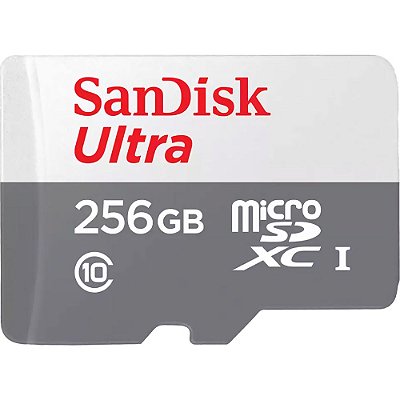 Memória Micro SD SanDisk Ultra 100 MB/s C10 256GB (SDSQUNR-256G-GN6TA)