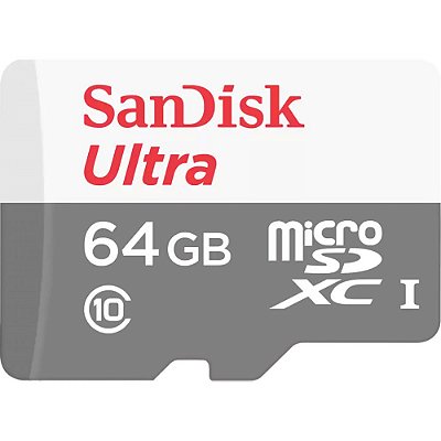 Memória Micro SD SanDisk Ultra 100 MB/s C10 64GB (SDSQUNR-064G-GN3MA)