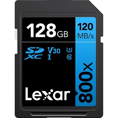 Memória SD Lexar 800X Blue Series 120-45 MB/s C10 U3 V30 128 GB (LSD0800128G-BNNNU)