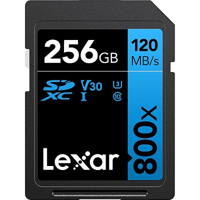 Memória SD Lexar 800X Blue Series 120-45 MB/s C10 U3 V30 256 GB (LSD0800256G-BNNNU)