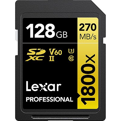 Memória SD Lexar Professional 1800X Serie Gold 270-180 MB/s C10 U3 V60 128 GB (LSD1800128G-BNNNU)