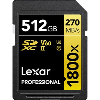 Memória SD Lexar Professional 1800X Serie Gold 270-180 MB/s C10 U3 V60 512 GB (LSD1800512G-BNNNG)