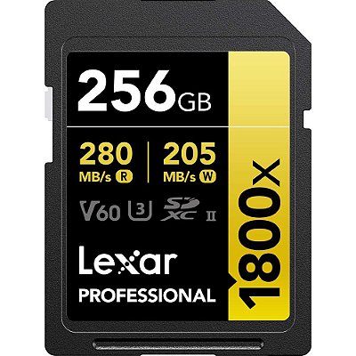 Memória SD Lexar Professional 1800X Serie Gold 280-205 MB/s C10 U3 V60 256 GB (LSD1800256G-BNNNU)