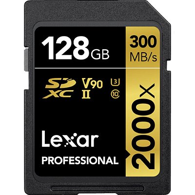 Memória SD Lexar Professional 2000X Serie Gold 300-260 MB/s C10 U3 V90 128 GB (LSD2000128G-BNNNU)