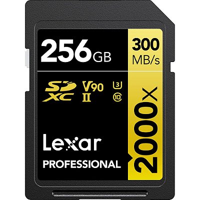 Memória SD Lexar Professional 2000X Serie Gold 300-260 MB/s C10 U3 V90 256 GB (LSD2000256G-BNNNU)