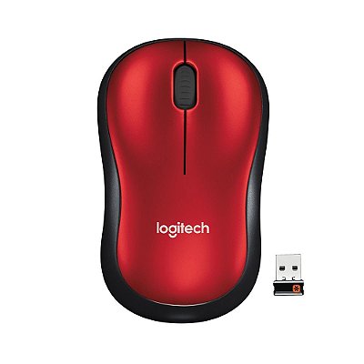 Mouse Logitech M185 Sem Fio - Vermelho/Preto (910-003635)