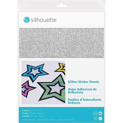 Papel Adesivo de Glitter Silhouette para Impressão 8 unidades - Prata 22 x 28 cm
