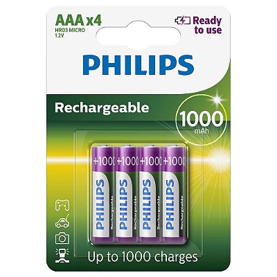 Pilhas Recarregáveis Philips AAA x 4 R03B4RTU10/97 - 1000 mAh