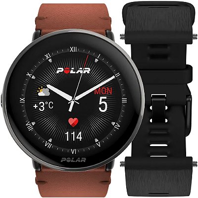 Relógio Smartwatch Polar Ignite 3 Titanium M-L Leather Band - Bronze + Pulseira de Silicone Preto