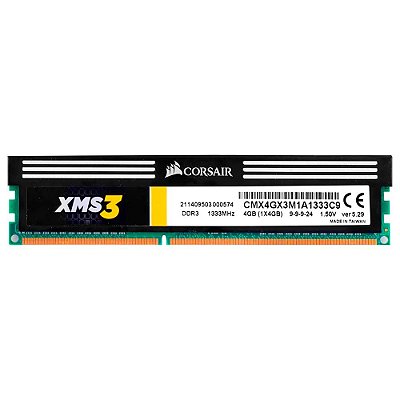 Memória DDR3 4GB 1333MHz Corsair XMS3 CMX4GX3M1A1333C9