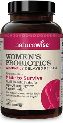 Probióticos NatureWise para Mulheres Suplemento de Liberação Prolongada Comparável a 90 Bilhões de UFC Cranberry & D Mannose para Saúde Vaginal, Urinária, Digestiva e Imunológica [1 Mês]